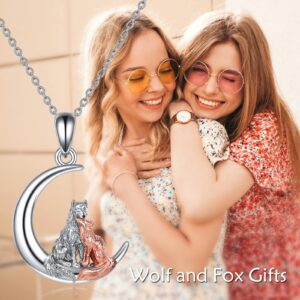 WINNICACA Wolf and Fox Necklace Sterling Silver Wolf Pendant Animal Wolf Fox Jewelry Gifts for Women