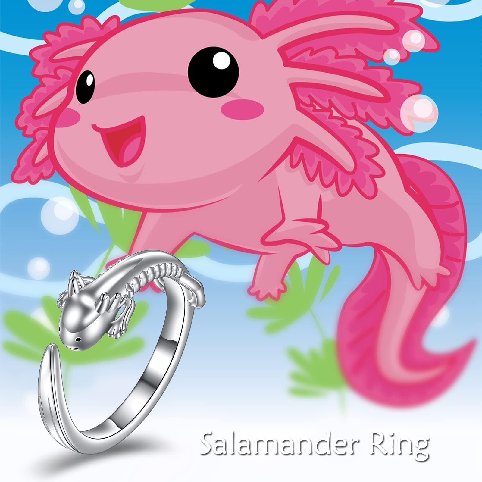 YAFEINI Axolotl Rings 925 Sterling Silver Axolotl Statement Rings Animal Jewelry Gifts for Women