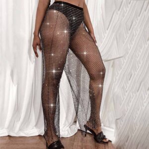 Jeweky Crystal Body Chain Sparkly Pant Chains Rave Mesh Pants Elastic See Through Body Jewelry Nighclub Body Accessories for Women