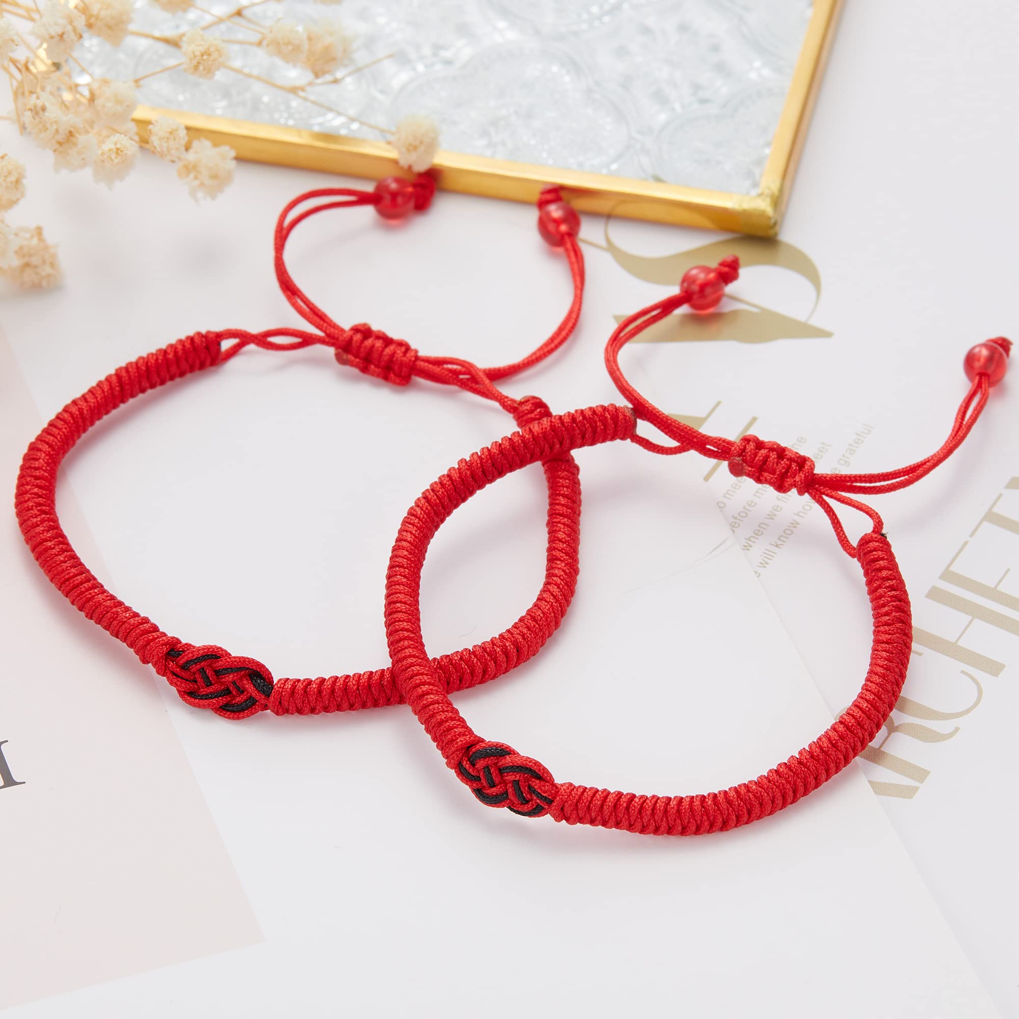 RINHOO Red String Bracelets Protection Adjustable Good Luck Vajra Knot Bracelet for Couples Friends Family Women Men (Vajra Knot-Red+Red, Adjustable)