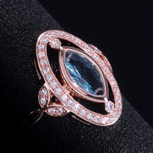 Yarrzhen Evil Eye Lucky Ring Rose Gold & White Gold Plated Marquise Cut Simulated Blue Aquamarine CZ Women's Engagement Wedding Ring (8)