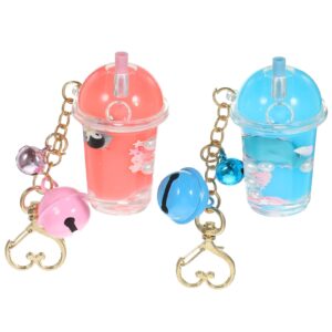 pretyzoom 2pcs milk tea cup pendant bell key chain acrylic key chain elegant key chain bag pendant key ring holder milk bottle key decoration keychain holder key accessory bell key ring