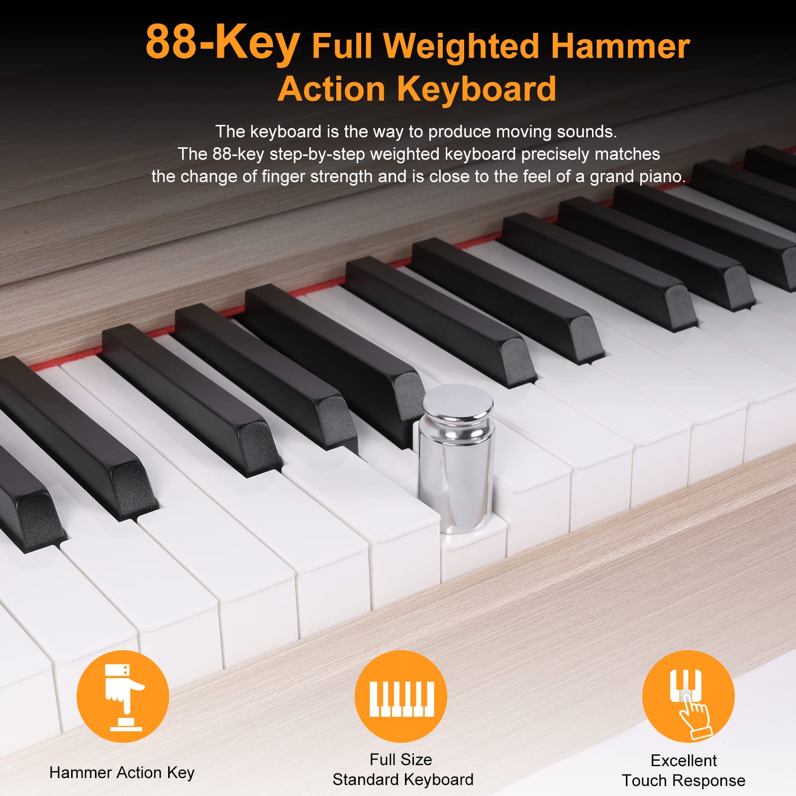 ZHRUNS Digital Piano,88 key Weighted Keyboard Piano,Heavy Hammer Keyboard Sustain Pedal, Power Supply,USB Connecting and Audio Input/Output for Beginner & Professional