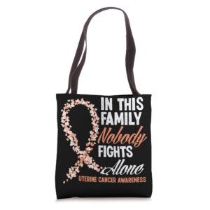 In This Family Nobody Fights Alone Uterine Cancer Awareness Tote Bag