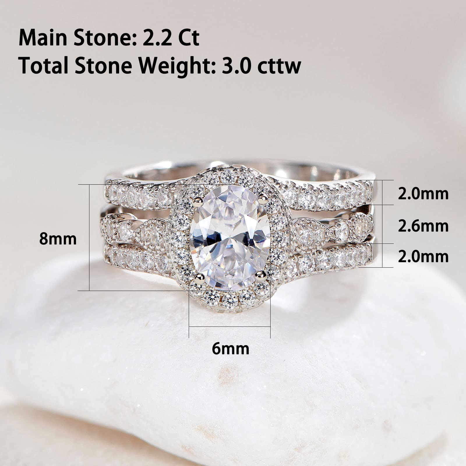 Newshe 2.78Ct Wedding Band Bridal Ring Enhancer Engagement Ring Set for Women 925 Sterling Silver Radiant White Gold 5A Cz Size 5-10 (Oval-White, 7)