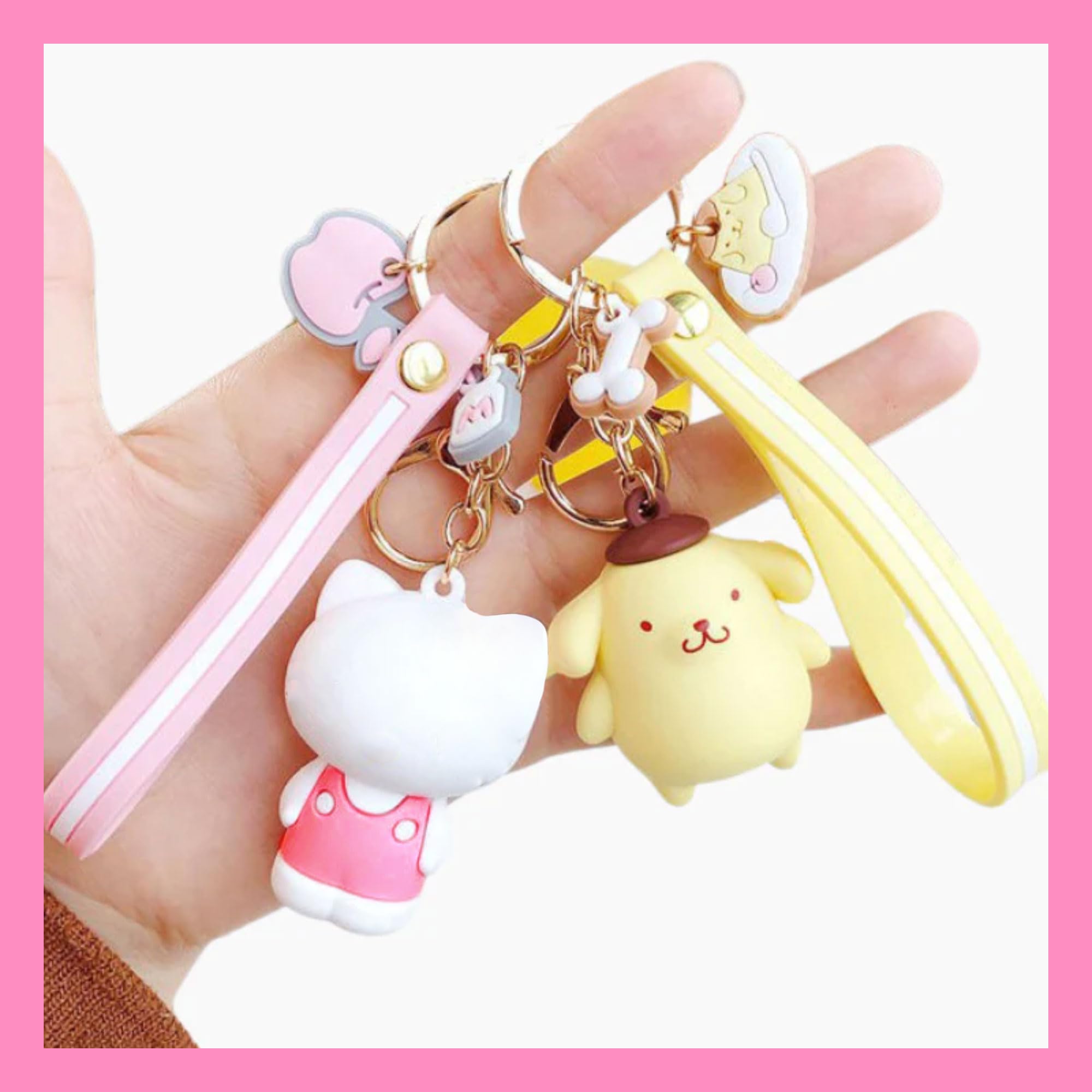 Ohjijinn 7Pcs Cute Keychain Kawaii Accessories, Anime Keychains, Kawaii Keychain Cartoon Keyring Gift for Girls Women (Donut Set)