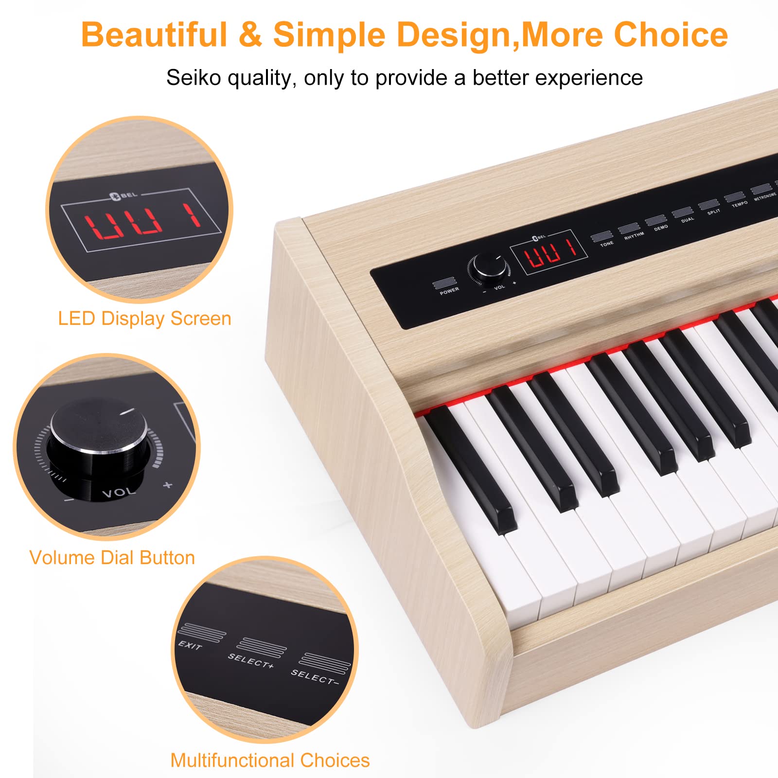 ZHRUNS Digital Piano,88 key Weighted Keyboard Piano,Heavy Hammer Keyboard Sustain Pedal, Power Supply,USB Connecting and Audio Input/Output for Beginner & Professional