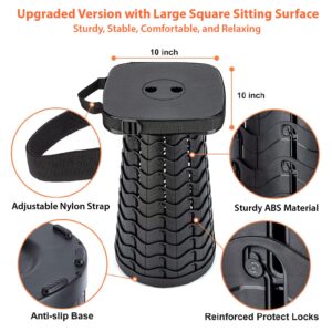 Outward Gear Upgraded Collapsible Stool Large Square Portable Folding Chair for Adults Camping Stool Sturdy Foldable Retractable Telescoping Stool (Black)