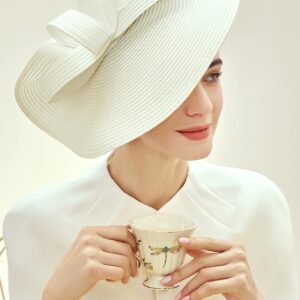 BABEYOND Tea Party Fascinator Kentucky Hat Women’s Fascinator Straw Derby Pillbox Hat for Cocktail Wedding Off-White