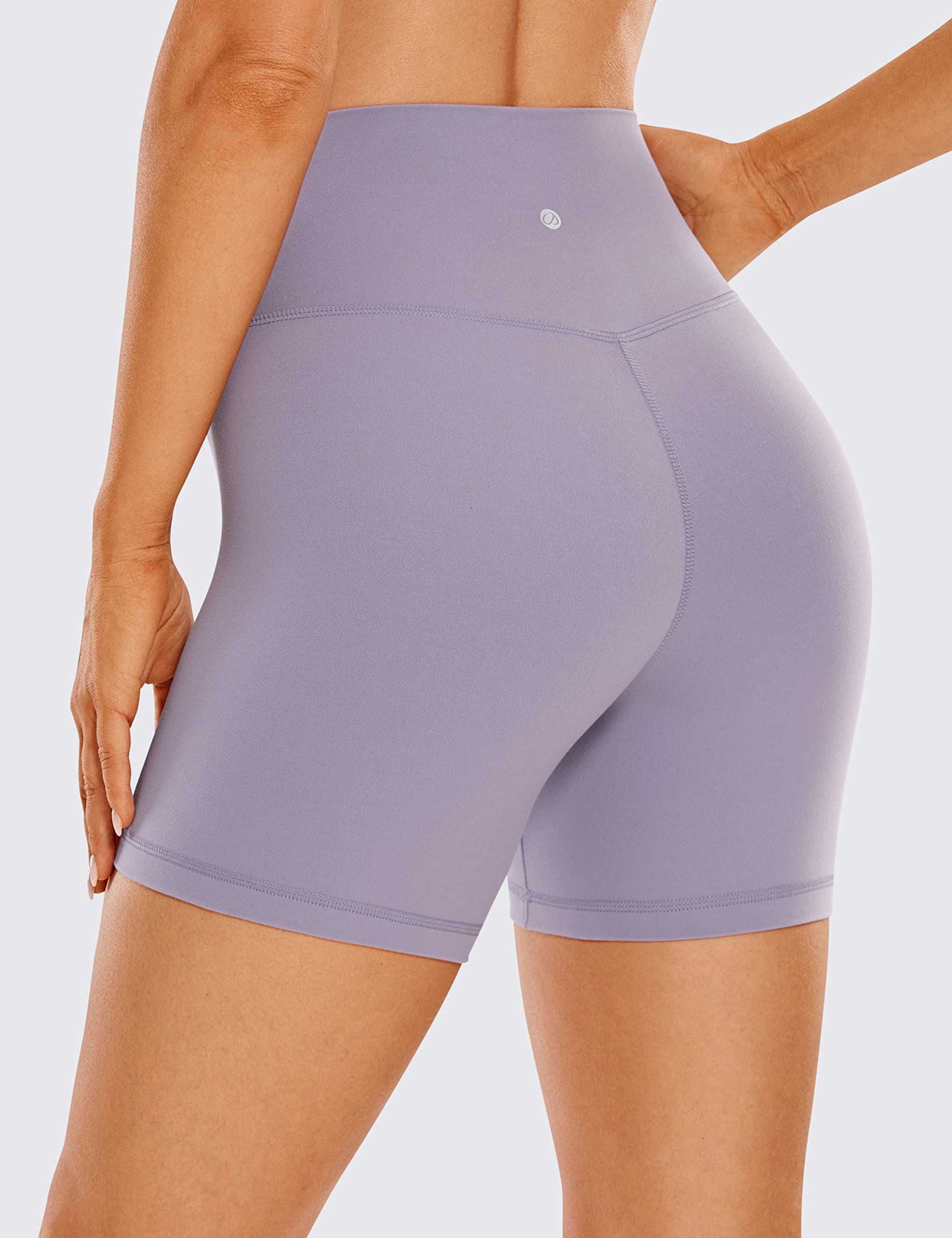 CRZ YOGA Womens Butterluxe Crossover Biker Shorts 5 Inches - Criss Cross High Waisted Workout Yoga Shorts Buttery Soft Lavender Mist X-Small