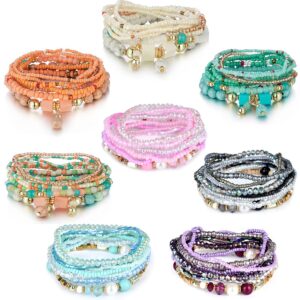 finzor 8 sets bohemian stackable bead bracelets for women bohemian bracelets stretch multi layered beads bracelet set boho multicolor jewelry