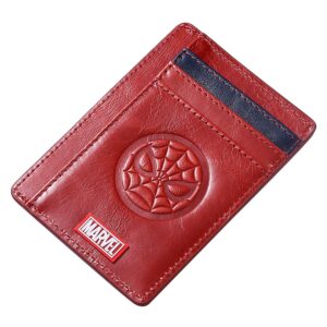 IRON SPIDER Men's Wallet，Monolayer Slim Minimalist Front Pocket RFID Blocking Leather Pocket Wallet with Superhero SPIDER RED