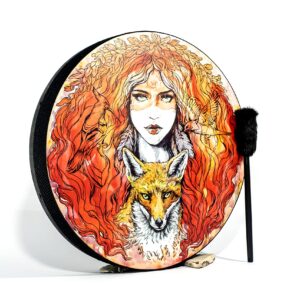 Shaman Vegan "Red Fox Spirit" Drum 20'' | Sound Healing Tool | Tunable Membrane | Vixen Totem Frame Drum | Music Therapy Instrument | With a Soft Protecting Bag