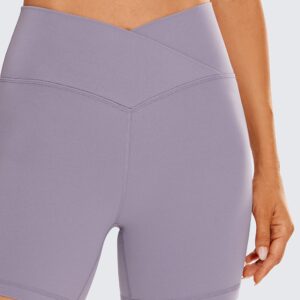 CRZ YOGA Womens Butterluxe Crossover Biker Shorts 5 Inches - Criss Cross High Waisted Workout Yoga Shorts Buttery Soft Lavender Mist X-Small