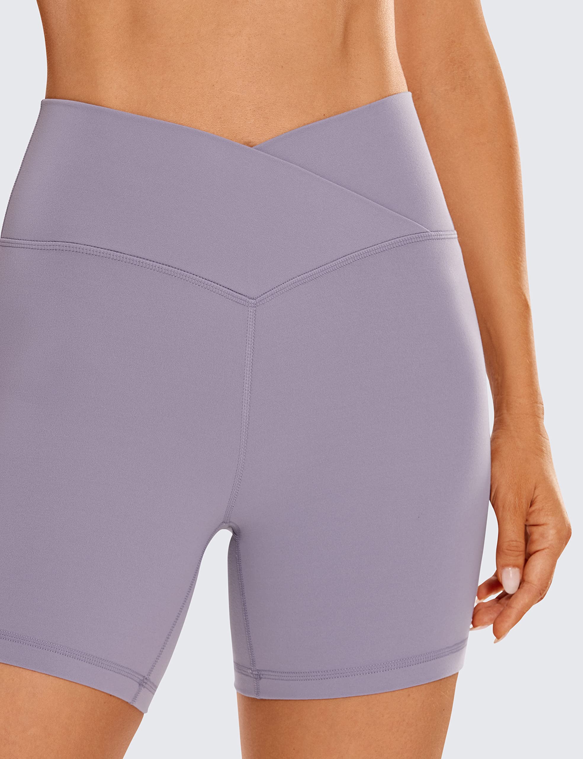 CRZ YOGA Womens Butterluxe Crossover Biker Shorts 5 Inches - Criss Cross High Waisted Workout Yoga Shorts Buttery Soft Lavender Mist X-Small