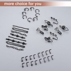 20G Nose Ring Nose Chain Piercing Across CZ L Shaped Nose Stud Small Nose Hoop African Cuff Ring Stainless Steel Double Heart Star Nose Ring Chain Piercing Jewelry Set for Women Men 32 Pcs(black)