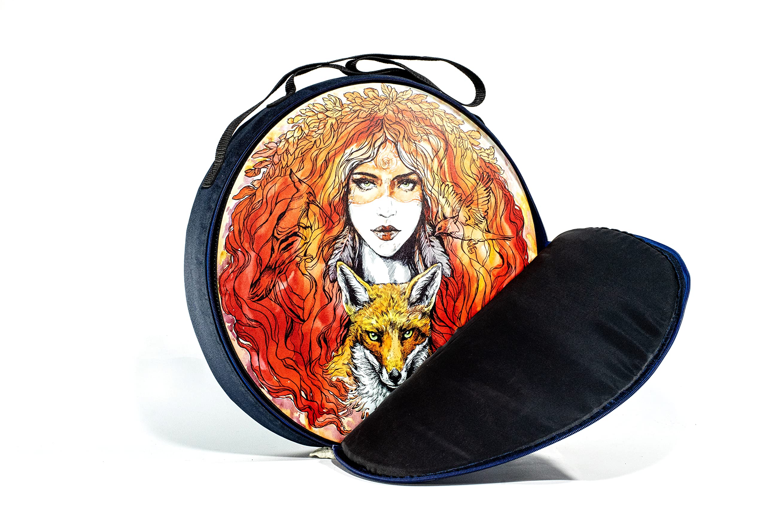 Shaman Vegan "Red Fox Spirit" Drum 20'' | Sound Healing Tool | Tunable Membrane | Vixen Totem Frame Drum | Music Therapy Instrument | With a Soft Protecting Bag