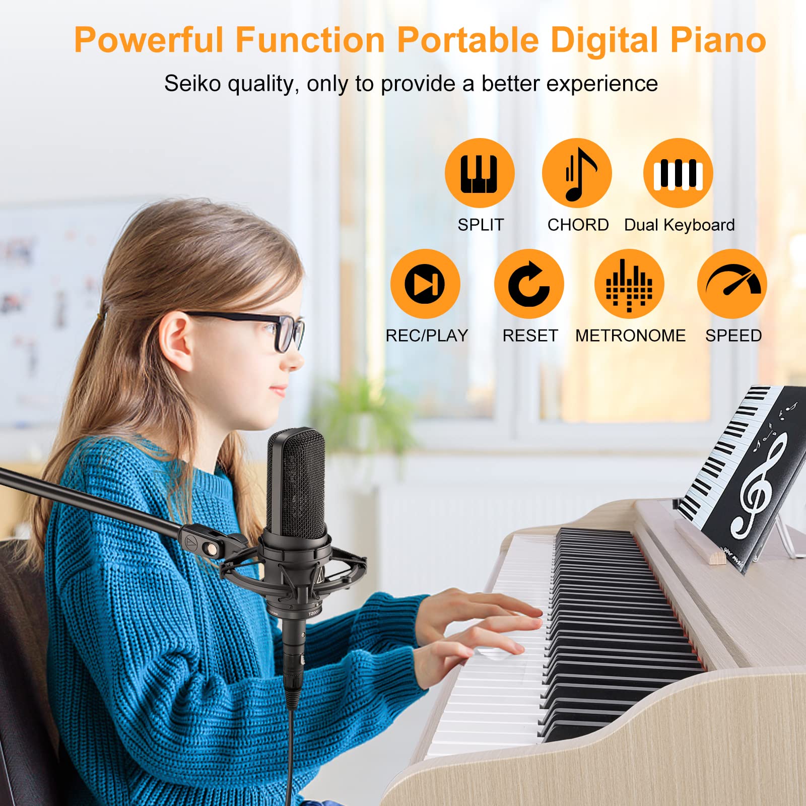 ZHRUNS Digital Piano,88 key Weighted Keyboard Piano,Heavy Hammer Keyboard Sustain Pedal, Power Supply,USB Connecting and Audio Input/Output for Beginner & Professional