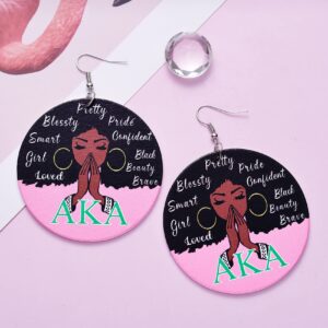 2 Pairs Paraphernalia Sorority Gifts Earrings Pink and Green Fashion Drop Earrings Painted Pattern Wooden Pendant Sorority Gifts for Women