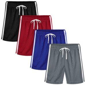 Resinta 4 Pack Toddler Boys Basketball Shorts Kids Mesh Shorts Active Soccer Shorts with Drawstring Quick Dry Shorts