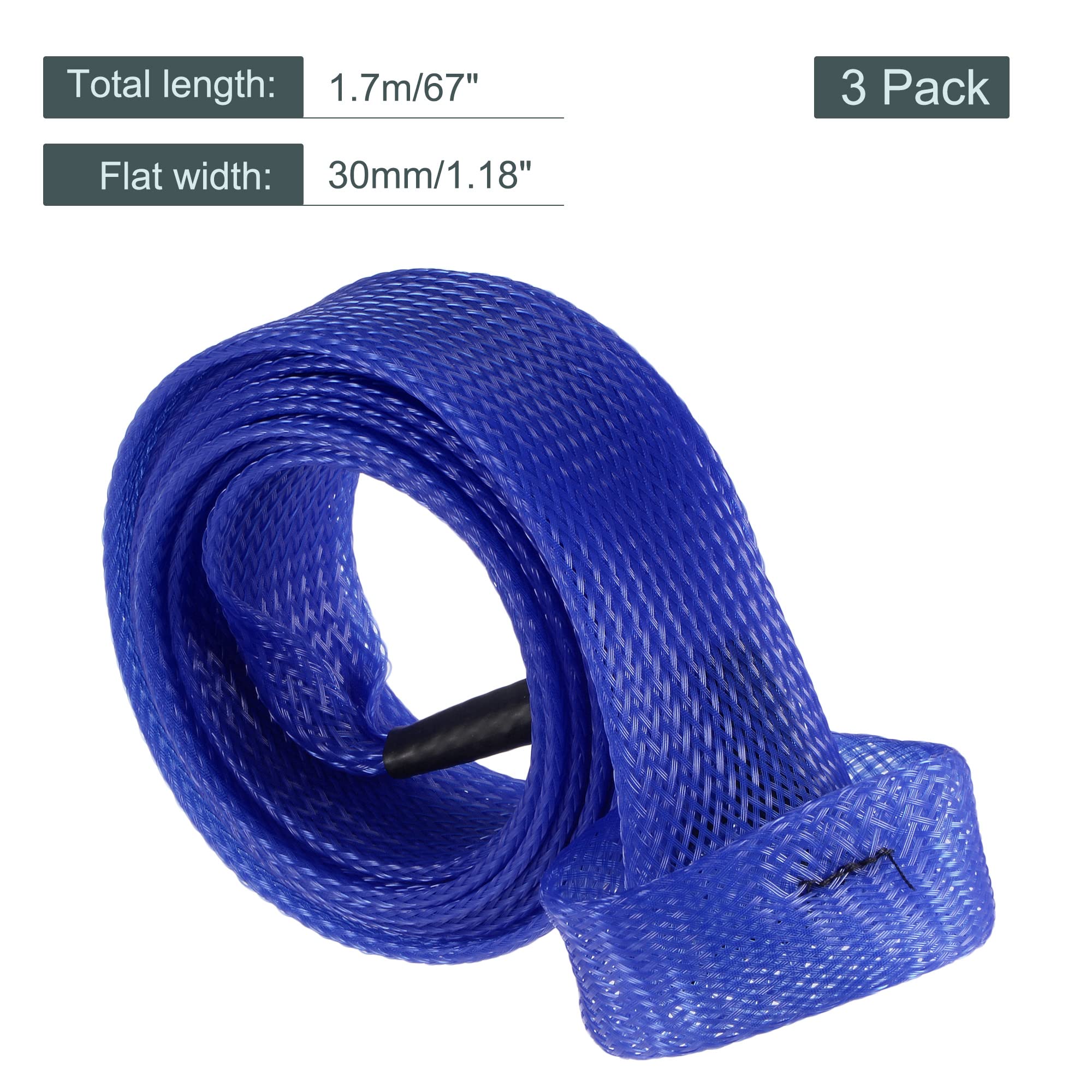 MECCANIXITY Fishing Rod Sleeve Rod Sock Cover 67inch Blue Braided Mesh Rod Protector for Fishing Rod 3 Pack