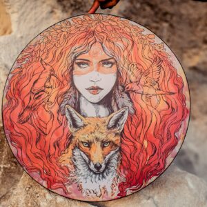 Shaman Vegan "Red Fox Spirit" Drum 20'' | Sound Healing Tool | Tunable Membrane | Vixen Totem Frame Drum | Music Therapy Instrument | With a Soft Protecting Bag