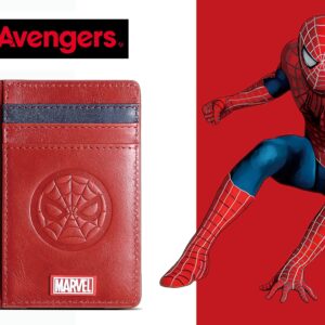 IRON SPIDER Men's Wallet，Monolayer Slim Minimalist Front Pocket RFID Blocking Leather Pocket Wallet with Superhero SPIDER RED