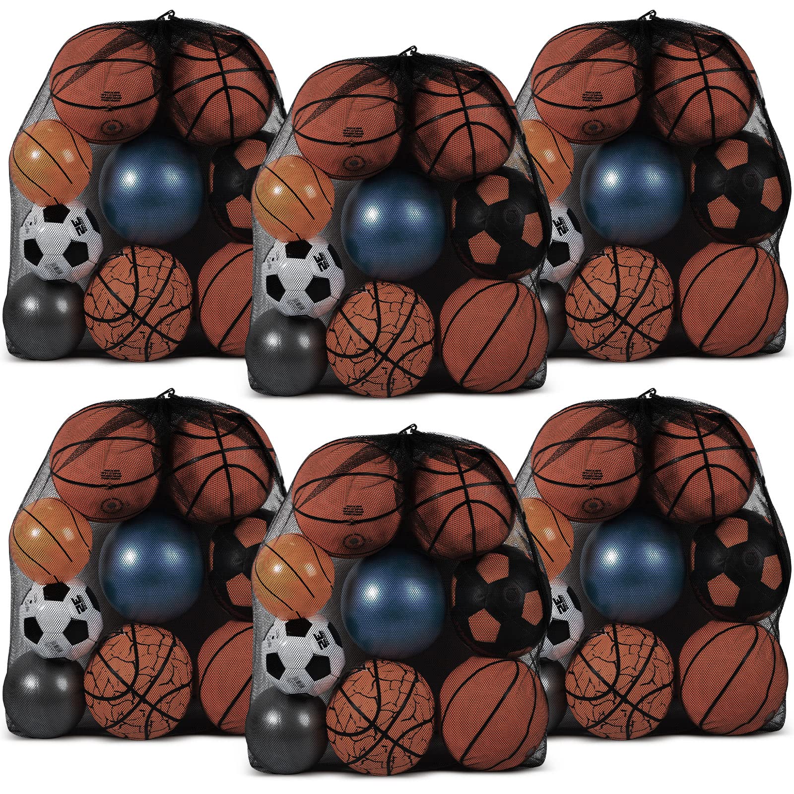 6 Pcs Extra Large Mesh Bag Sports Ball Bag with Adjustable Shoulder Strap Drawstring Soccer Ball Bag Storage Ball Net Bag Sports Equipment Bag for Beach Gym Basketball Swimming Gear 35.4 x 27.5 Inch