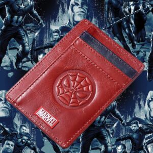 IRON SPIDER Men's Wallet，Monolayer Slim Minimalist Front Pocket RFID Blocking Leather Pocket Wallet with Superhero SPIDER RED