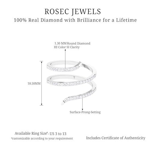 Rosec Jewels Certified Diamond Wrap Ring for Women, Hi Color Si Clarity, Natural Diamond Cocktail Ring - Ready To Gift, 14K Yellow Gold, Size:US 8.50