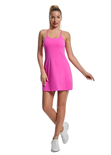 Women's Tennis Dress, Workout Golf Dress Built-in with Bra & Shorts Pocket Sleeveless Athletic Dresses