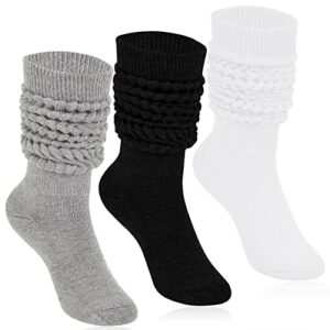 kereda slouch socks women knee high scrunch scrunchie socks 3 pairs size 6-11 black-grey-white