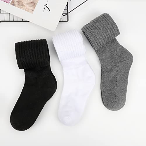 KEREDA Slouch Socks Women Knee High Scrunch Scrunchie Socks 3 Pairs Size 6-11 Black-Grey-White