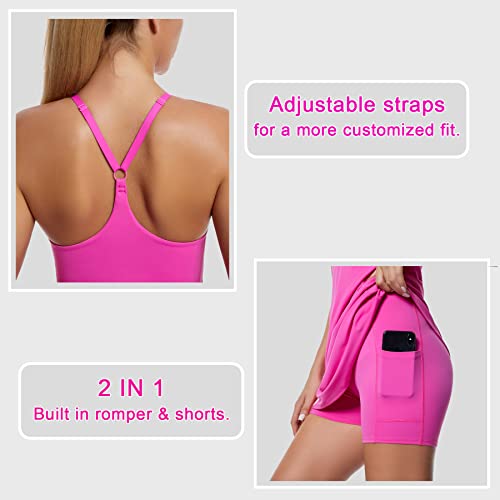 Women's Tennis Dress, Workout Golf Dress Built-in with Bra & Shorts Pocket Sleeveless Athletic Dresses