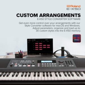 Roland E-X50 Electronic Arranger Keyboard – Easy-to-use | Stereo Speakers | Bluetooth | Professional Sounds | Mic Input | Auto-Accompaniment Function, Black