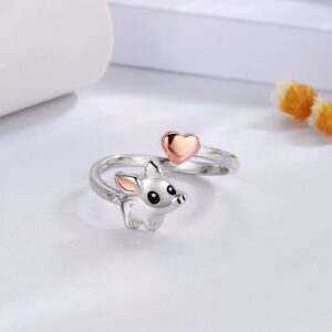 Mic Tai 925 Sterling Silver Pig Rings - Cute Heart Animal Adjustable Thumb Ring Jewelry Gift for Women