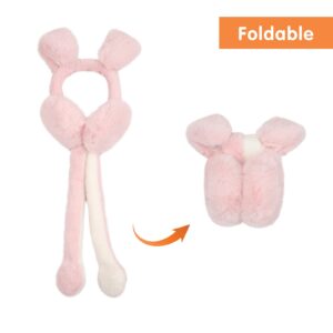 Surblue Foldable Cute Rabbit Moving Earmuffs Winter Warm Outdoor Ear Covers Headband Fur Earwarmer Pink