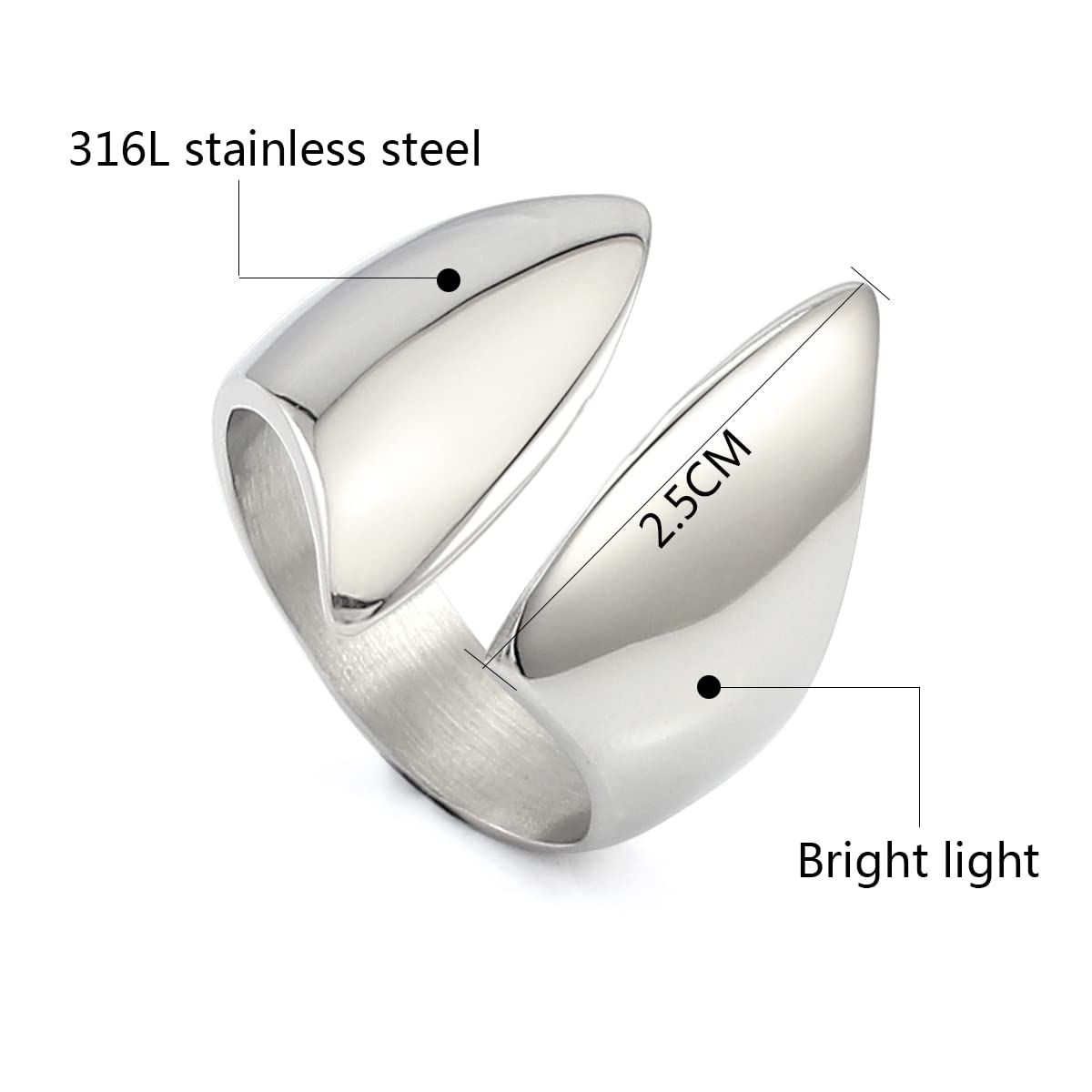 COUYA 316L Stainless Steel Long Rings for Women 18K Gold Plated Color Open Punk Wedding Bands O10 gold 10