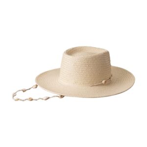 Seashells Beaded Beach Hats with Chain for Women Fashion Straw Woven Fedora Sun Summer Holidaty Panama Cap Beige, 1-2