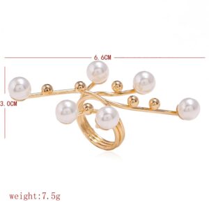 XUN Zhe Vintage Pearl Finger Rings,Statement Imitation Pearls Band Ring Wedding Party Jewelry for Women Gifts (Gold)