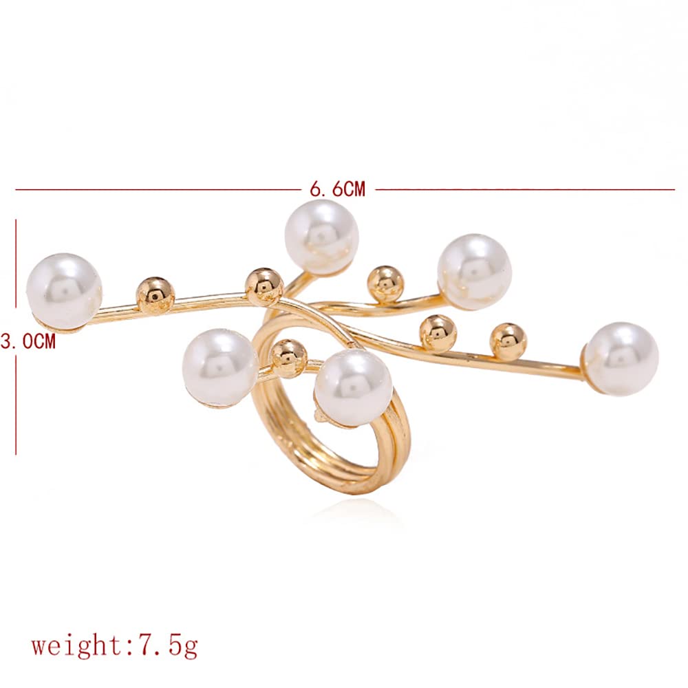 XUN Zhe Vintage Pearl Finger Rings,Statement Imitation Pearls Band Ring Wedding Party Jewelry for Women Gifts (Gold)