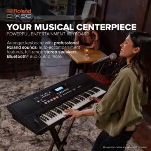 Roland E-X50 Electronic Arranger Keyboard – Easy-to-use | Stereo Speakers | Bluetooth | Professional Sounds | Mic Input | Auto-Accompaniment Function, Black