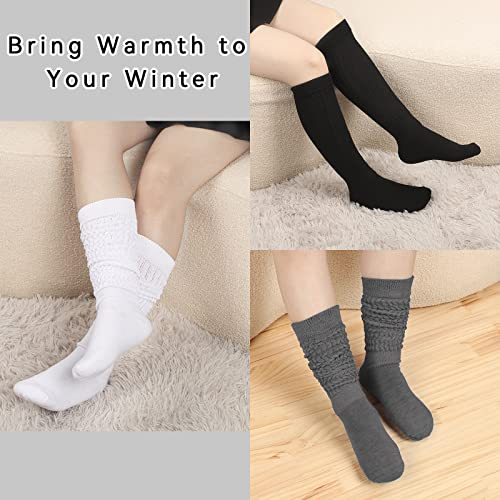 KEREDA Slouch Socks Women Knee High Scrunch Scrunchie Socks 3 Pairs Size 6-11 Black-Grey-White