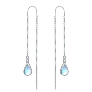 moonstone threader earrings long chain drop earrings in 925 sterling silver