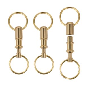 Dilidou 3 Pack Quick Release Keychain, Detachable Pull Apart Keychain, Double Spring Split Snap Separate Chain Convenience Accessory, Brass, Gold