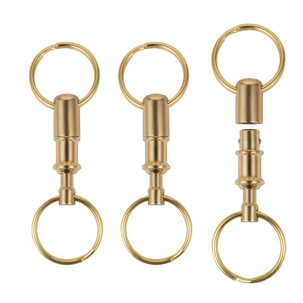 Dilidou 3 Pack Quick Release Keychain, Detachable Pull Apart Keychain, Double Spring Split Snap Separate Chain Convenience Accessory, Brass, Gold