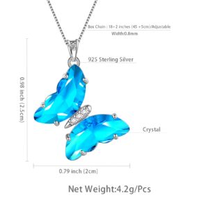 Blue Butterfly Heart Necklace Women 925 Sterling Silver Animal Butterflies March Created Aquamarine Birthstone Aquamarine Pendant Crystal Wedding Birthday Jewelry DP0311M