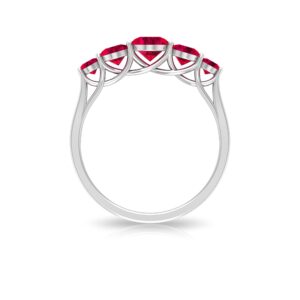 Rosec Jewels Natural Ruby 5 Stone Ring for Women, AAA Quality, Certified Wedding Anniversary Band (Ready to Gift), 14K White Gold, Size:US 7.50