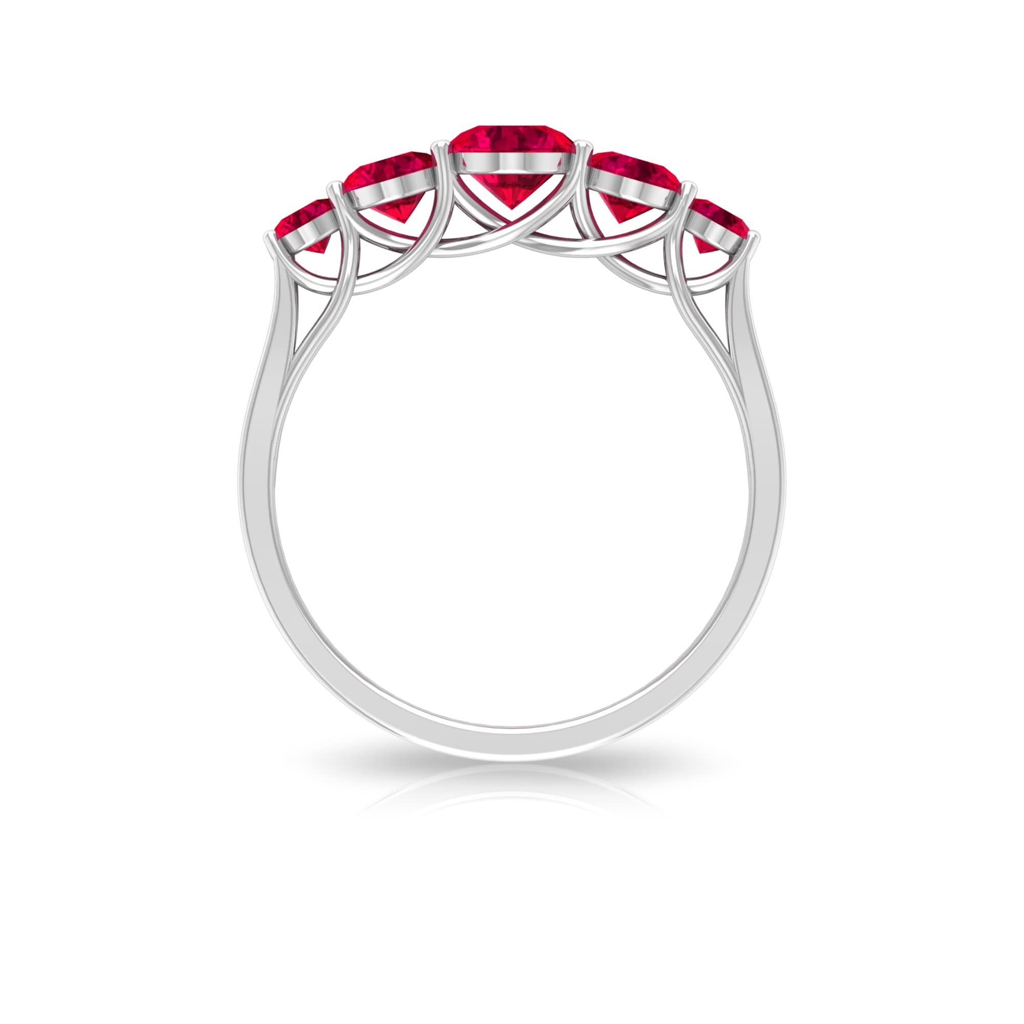 Rosec Jewels Natural Ruby 5 Stone Ring for Women, AAA Quality, Certified Wedding Anniversary Band (Ready to Gift), 14K White Gold, Size:US 7.50