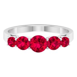 Rosec Jewels Natural Ruby 5 Stone Ring for Women, AAA Quality, Certified Wedding Anniversary Band (Ready to Gift), 14K White Gold, Size:US 7.50